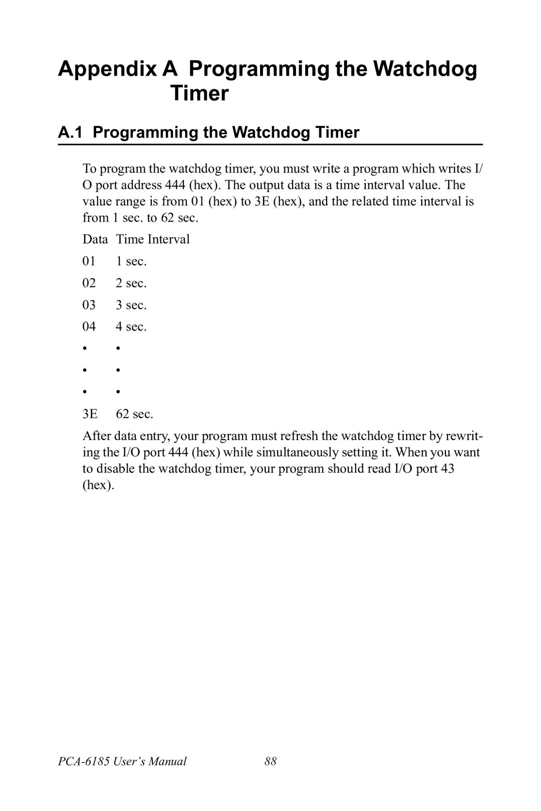 Advantech PCA-6185 user manual Appendix a Programming the Watchdog Timer 