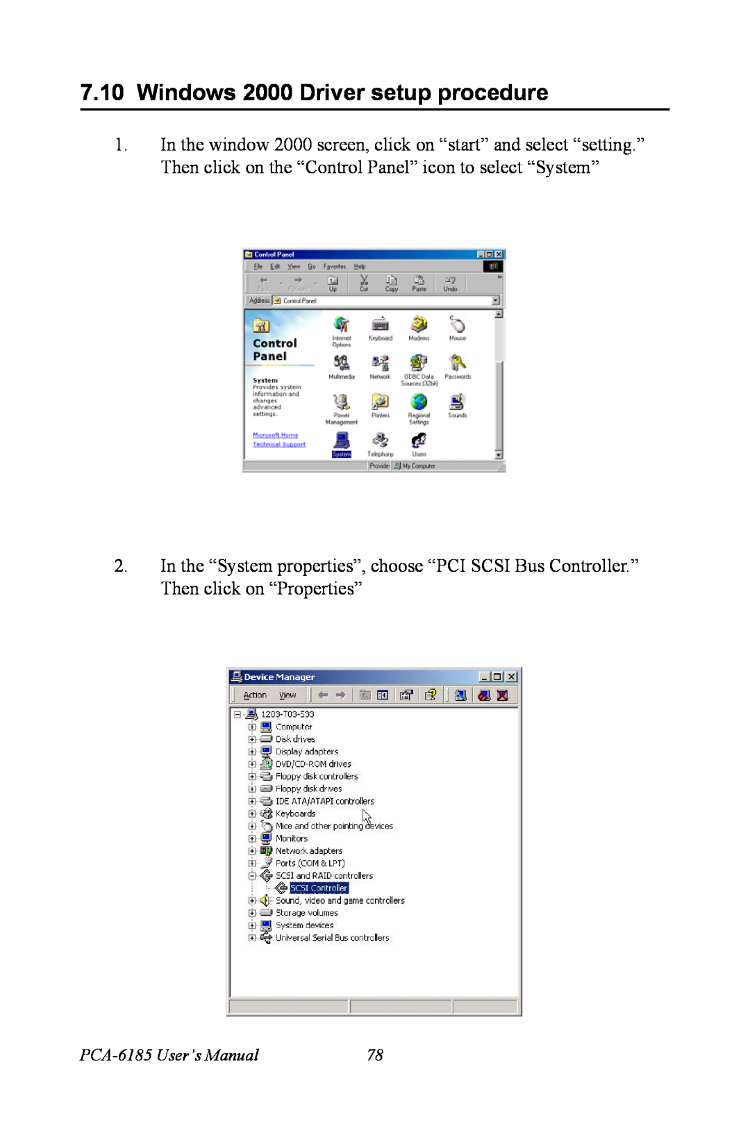 Advantech PCA-6185 user manual Windows 2000 Driver setup procedure 