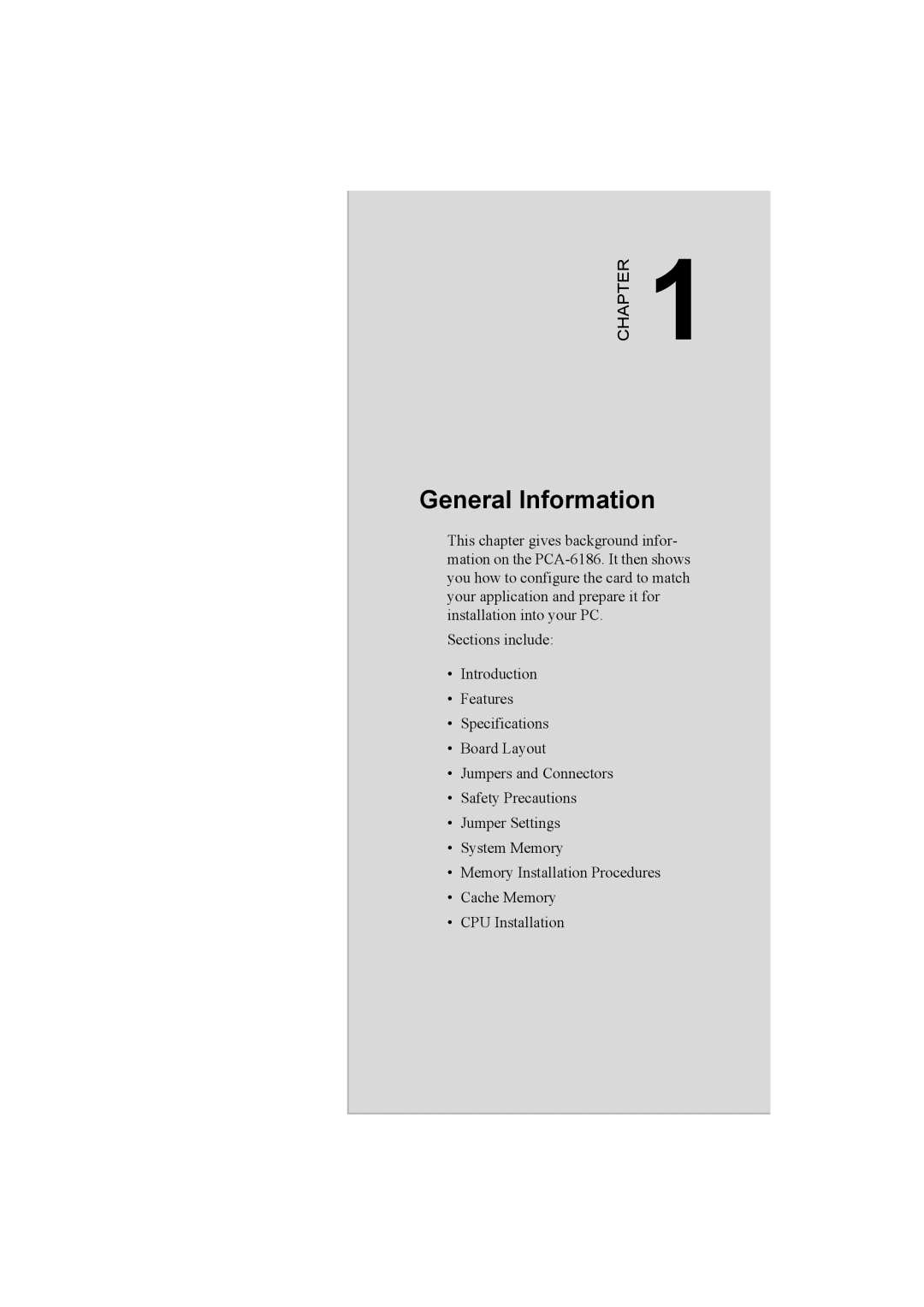 Advantech PCA-6186 user manual General Information 