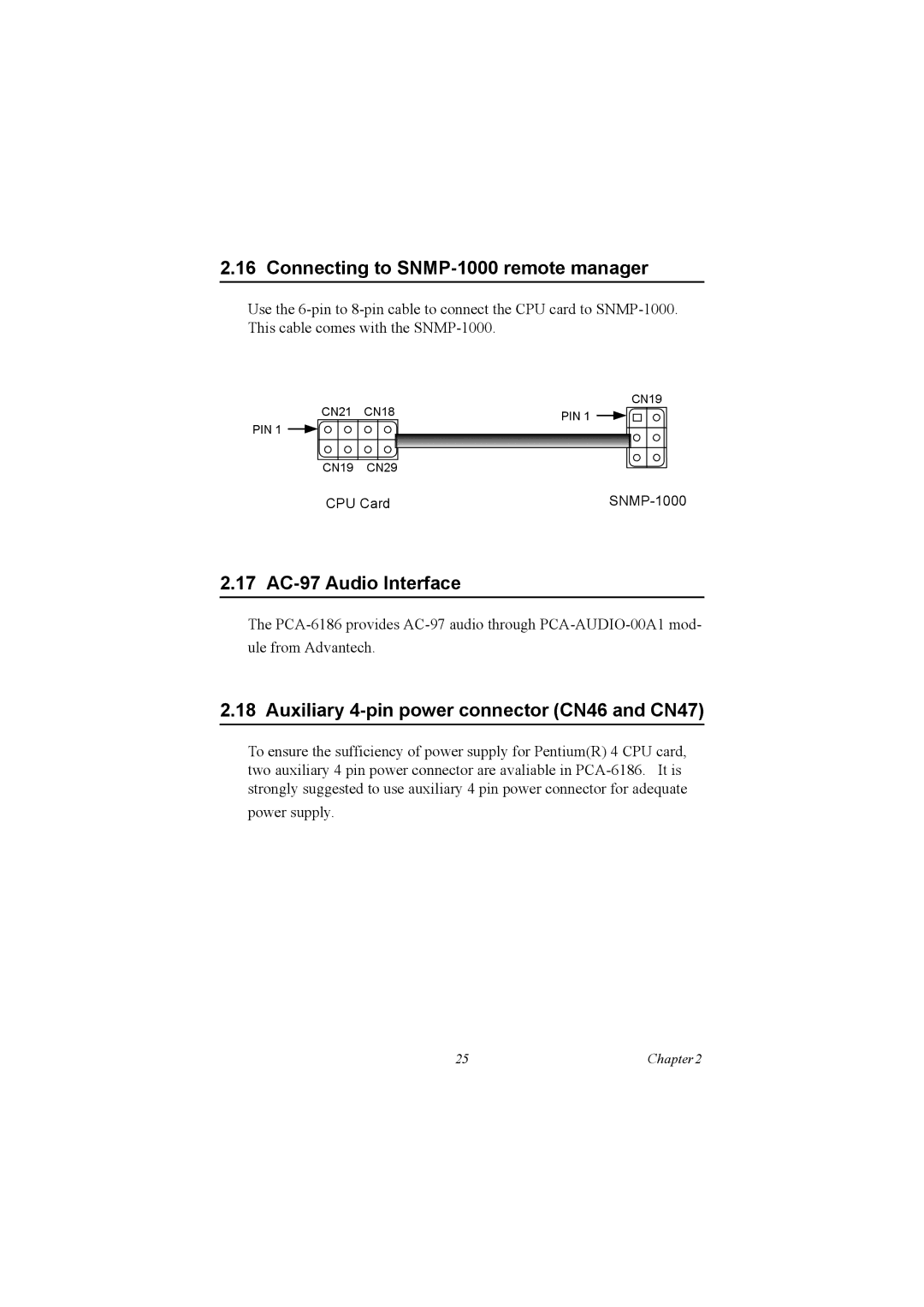 Advantech PCA-6186 user manual Connecting to SNMP-1000 remote manager, 17 AC-97 Audio Interface 