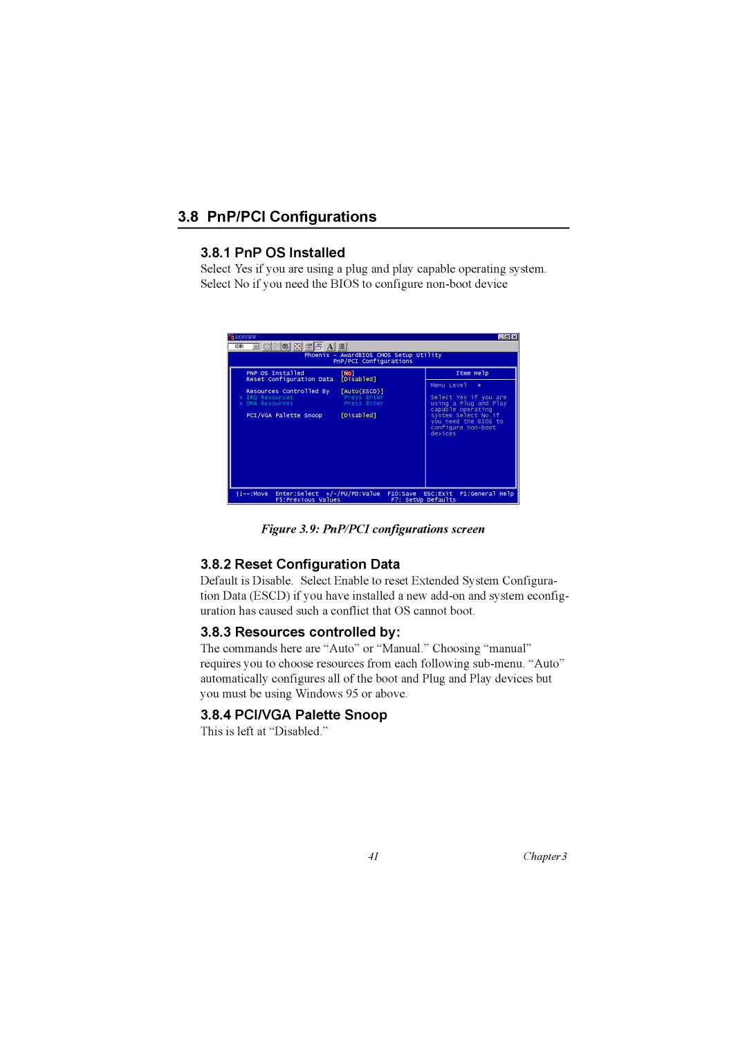 Advantech PCA-6186 user manual PnP/PCI Configurations, PnP OS Installed, Reset Configuration Data, Resources controlled by 