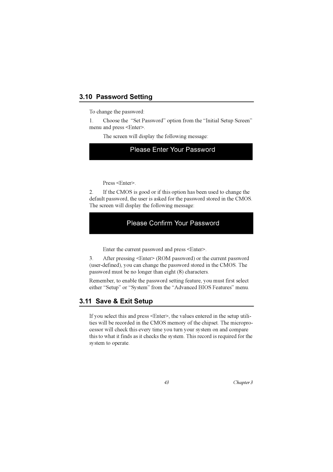 Advantech PCA-6186 user manual Password Setting, Save & Exit Setup 