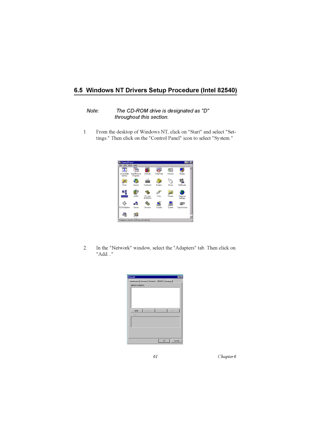 Advantech PCA-6186 user manual Windows NT Drivers Setup Procedure Intel 