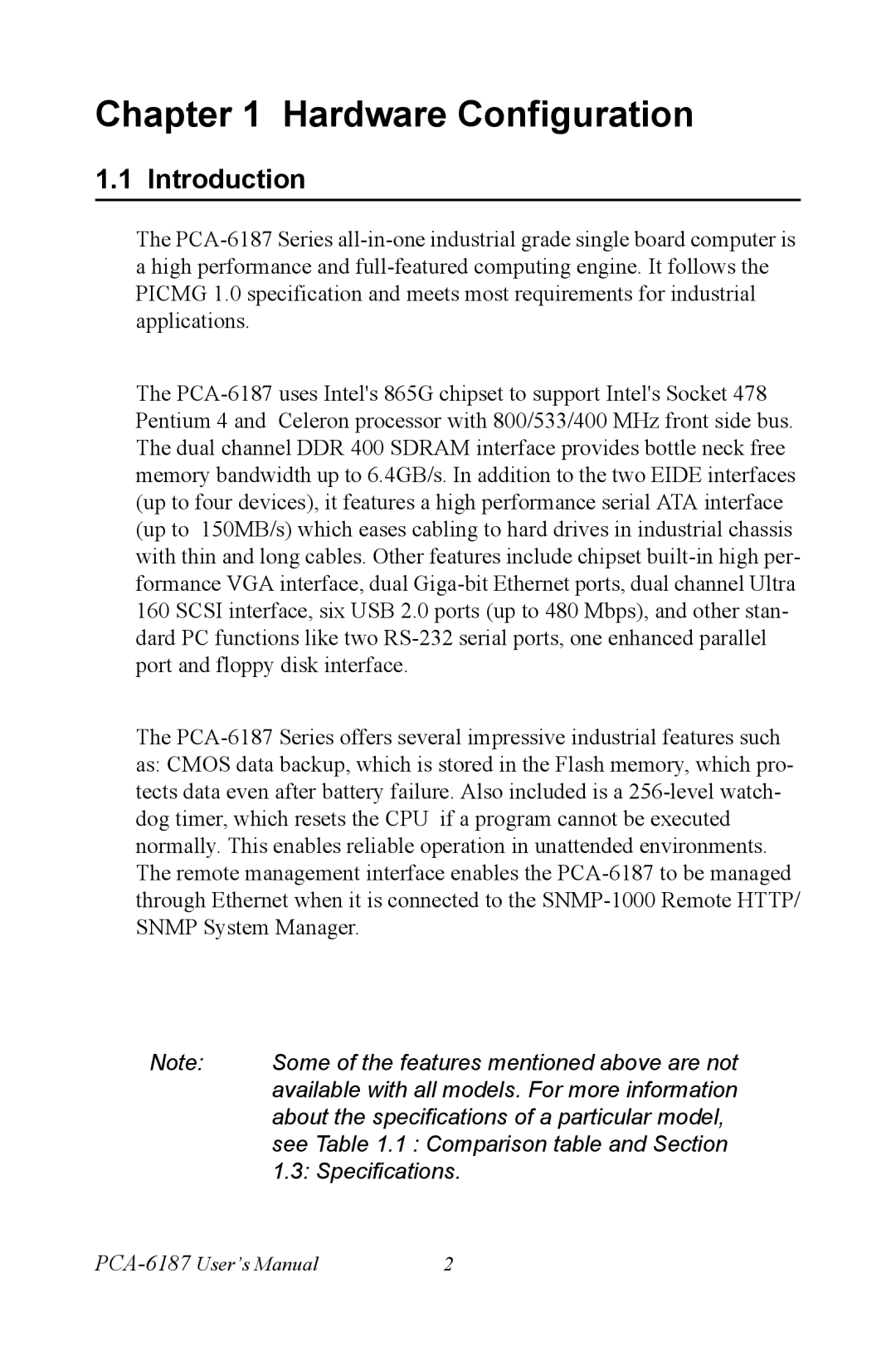 Advantech PCA-6187 user manual Hardware Configuration, Introduction 