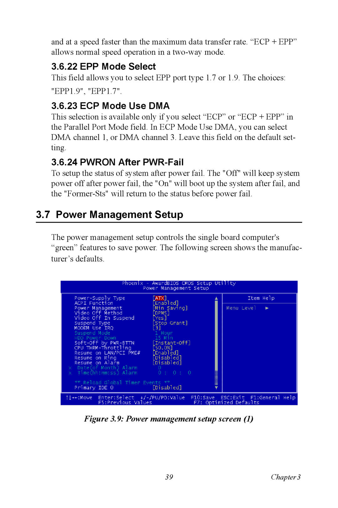 Advantech PCA-6187 user manual Power Management Setup, EPP Mode Select, ECP Mode Use DMA, Pwron After PWR-Fail 