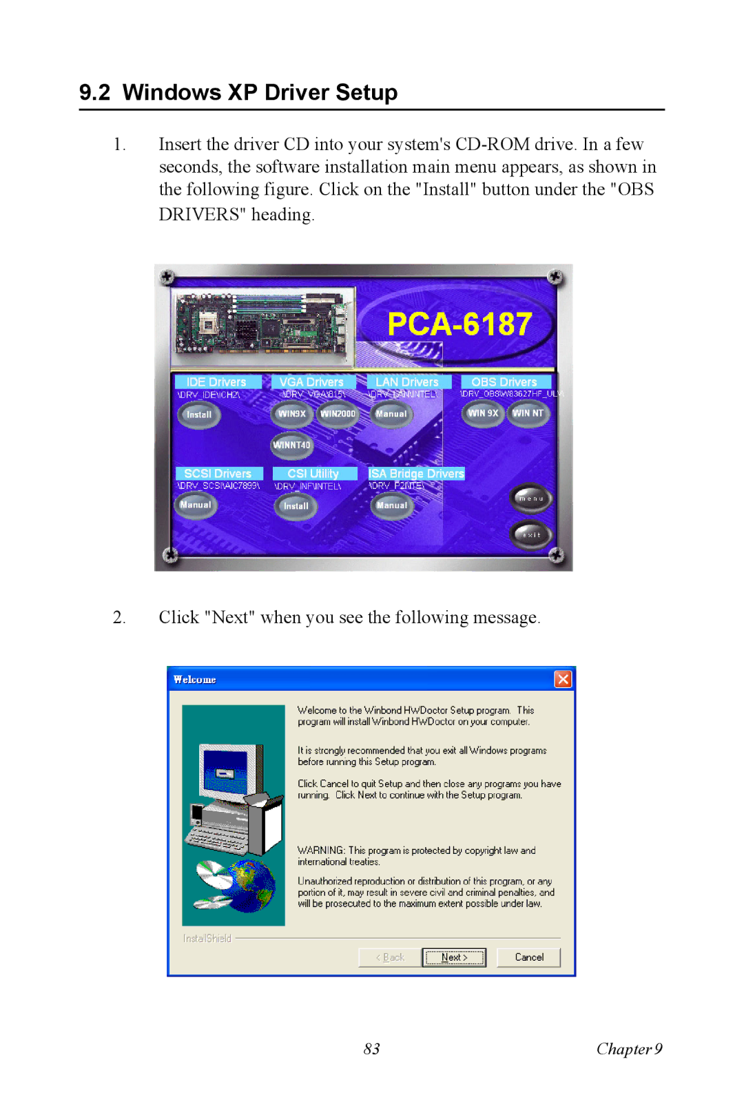 Advantech PCA-6187 user manual Windows XP Driver Setup 