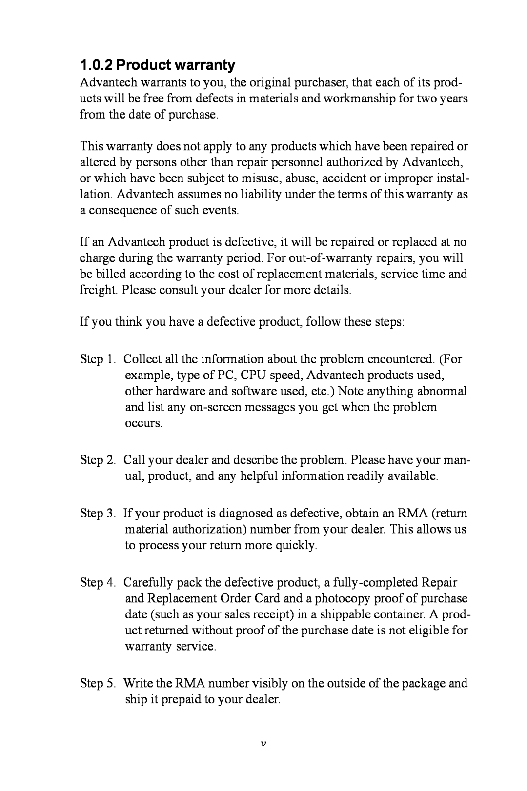 Advantech PCA-6187 user manual Product warranty 