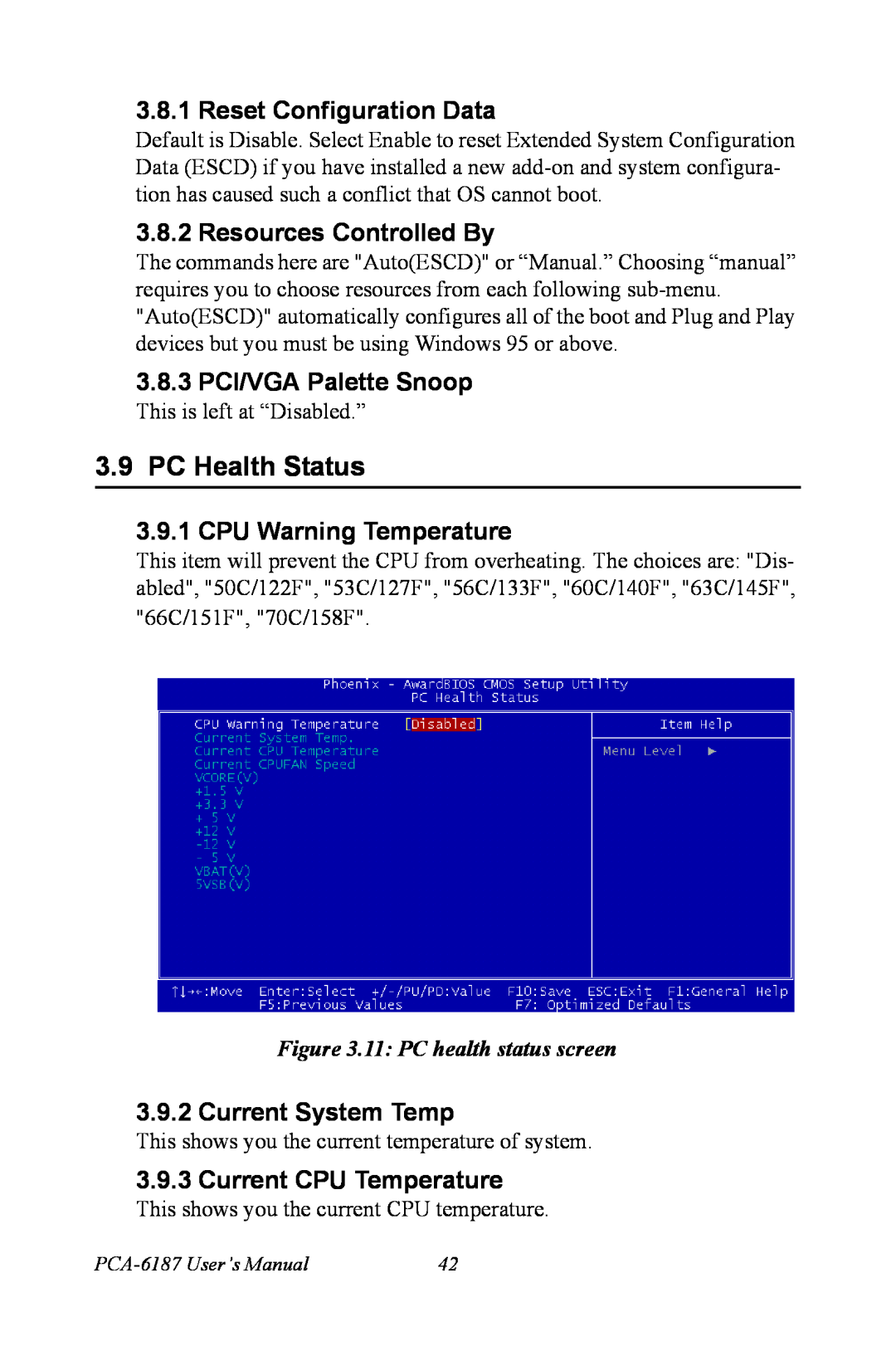 Advantech PCA-6187 PC Health Status, Reset Configuration Data, Resources Controlled By, 3.8.3 PCI/VGA Palette Snoop 