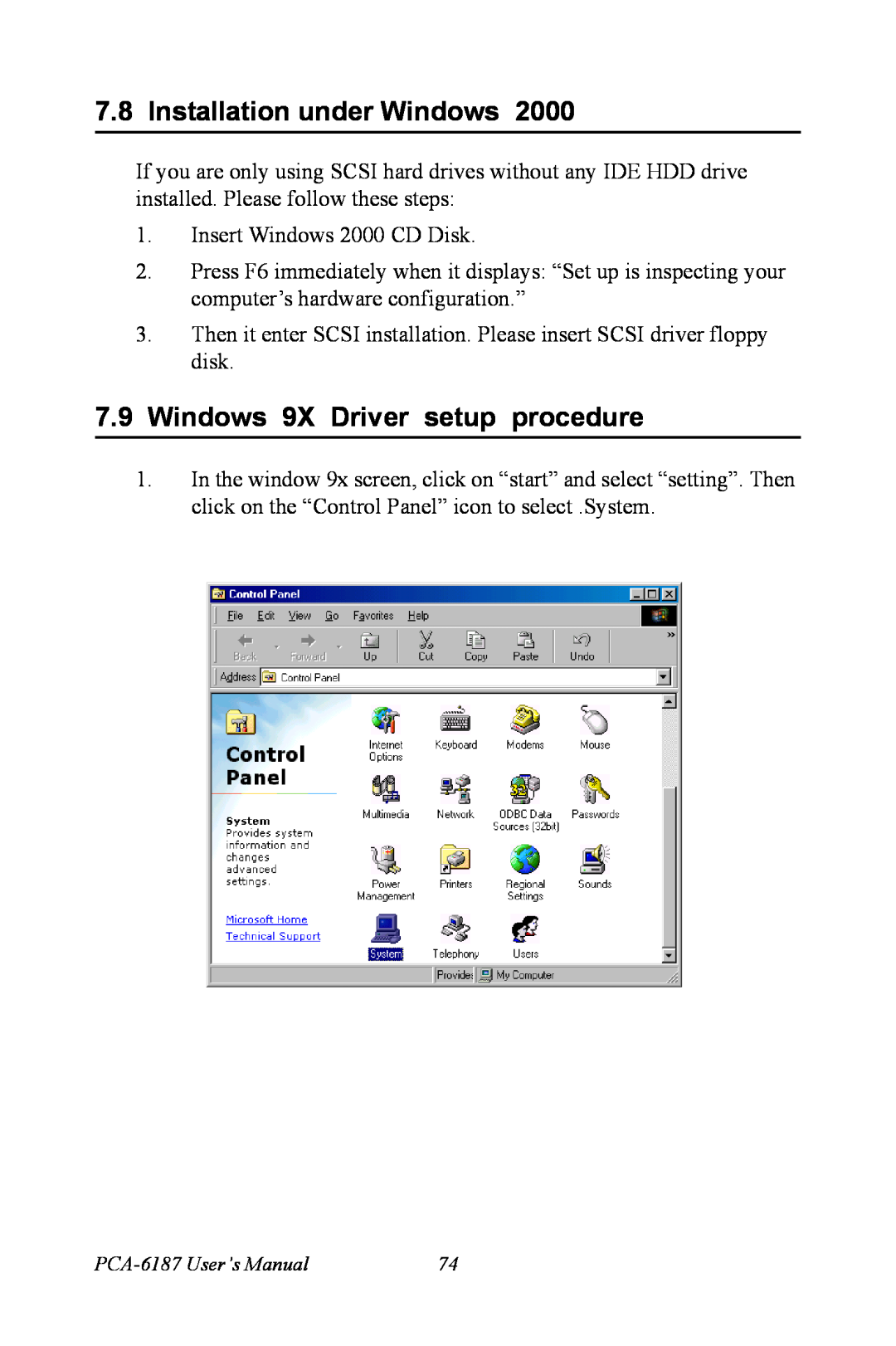 Advantech PCA-6187 user manual Installation under Windows, Windows 9X Driver setup procedure 