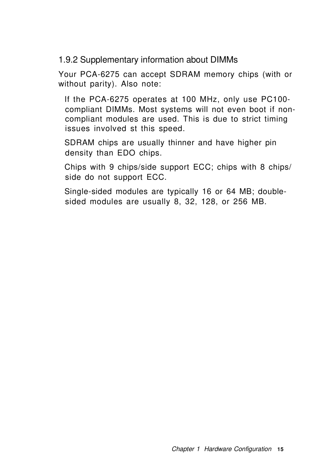 Advantech PCA-6275 manual Supplementary information about DIMMs 