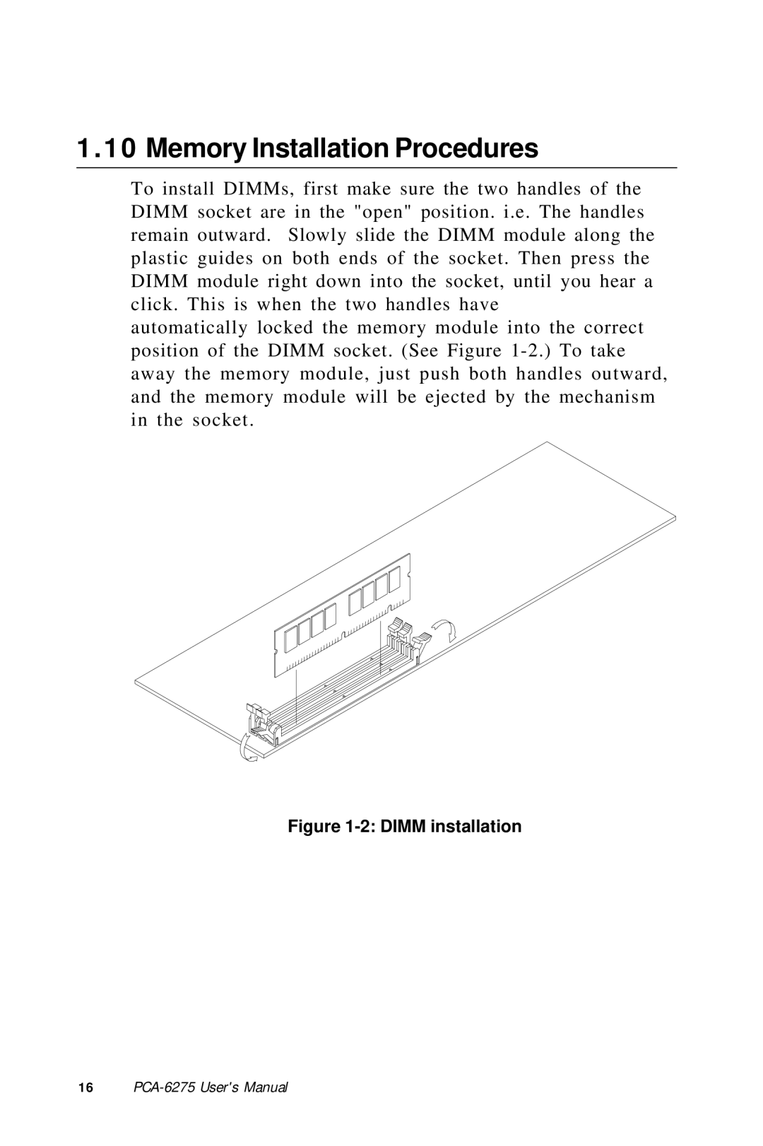 Advantech PCA-6275 manual Memory Installation Procedures, Dimm installation 