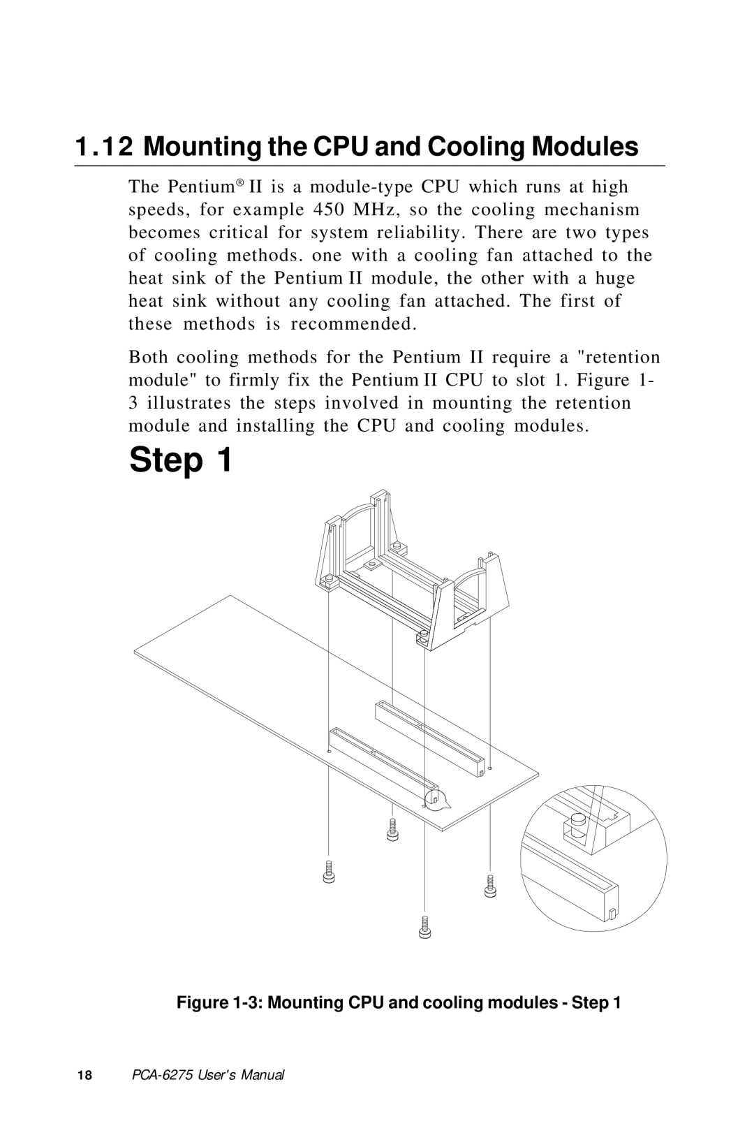 Advantech PCA-6275 manual Mounting the CPU and Cooling Modules, Mounting CPU and cooling modules Step 