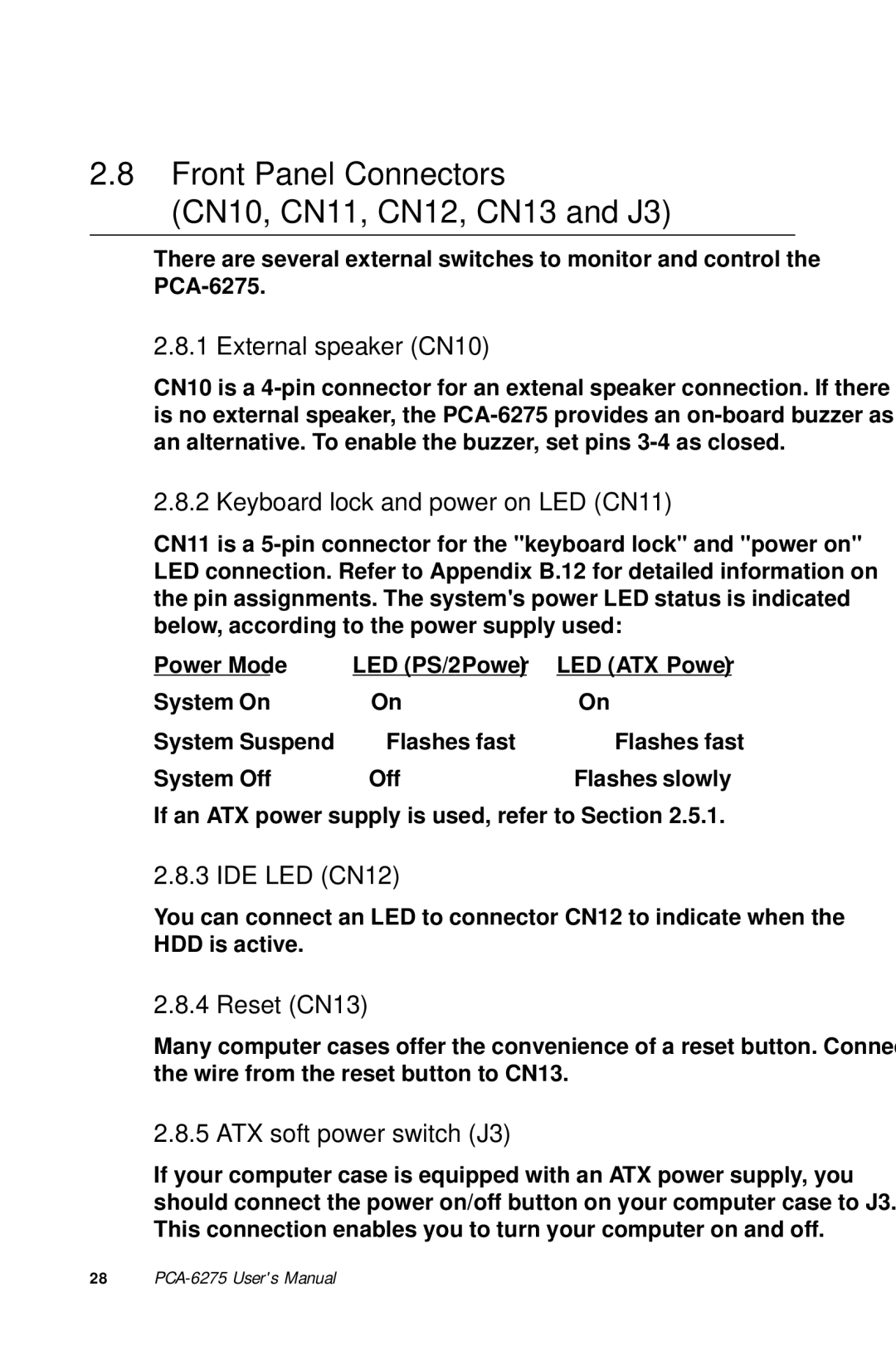 Advantech PCA-6275 manual Front Panel Connectors CN10, CN11, CN12, CN13 and J3 