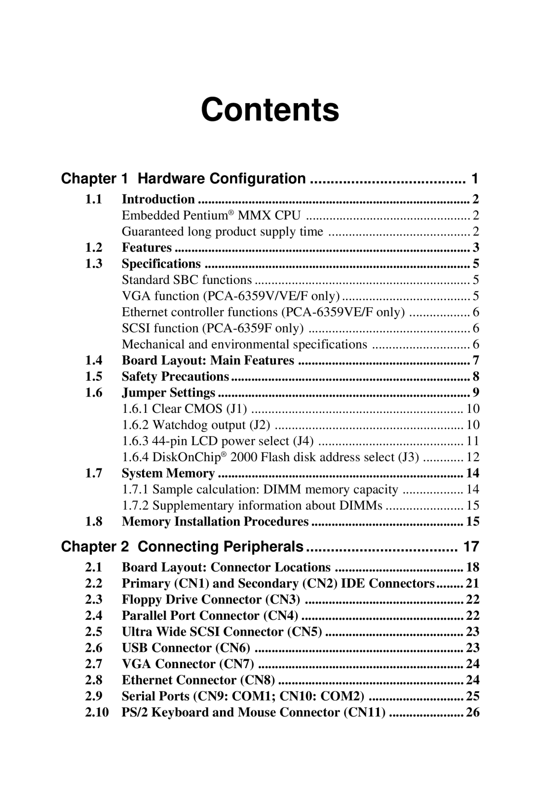 Advantech PCA-6359 user manual Contents 