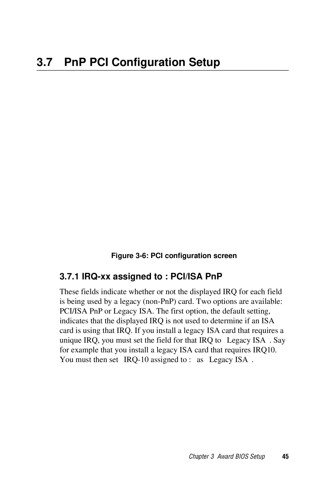 Advantech PCA-6359 user manual PnP PCI Configuration Setup, IRQ-xx assigned to PCI/ISA PnP 