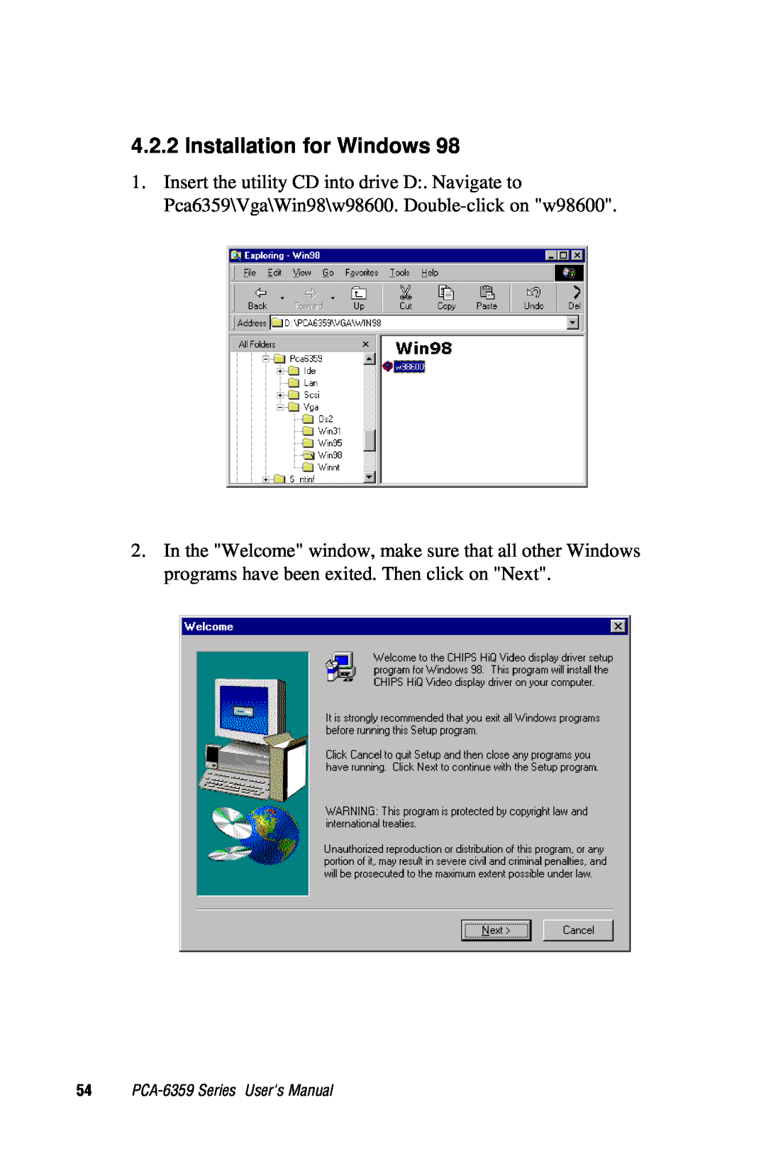 Advantech user manual Installation for Windows, PCA-6359 Series Users Manual 