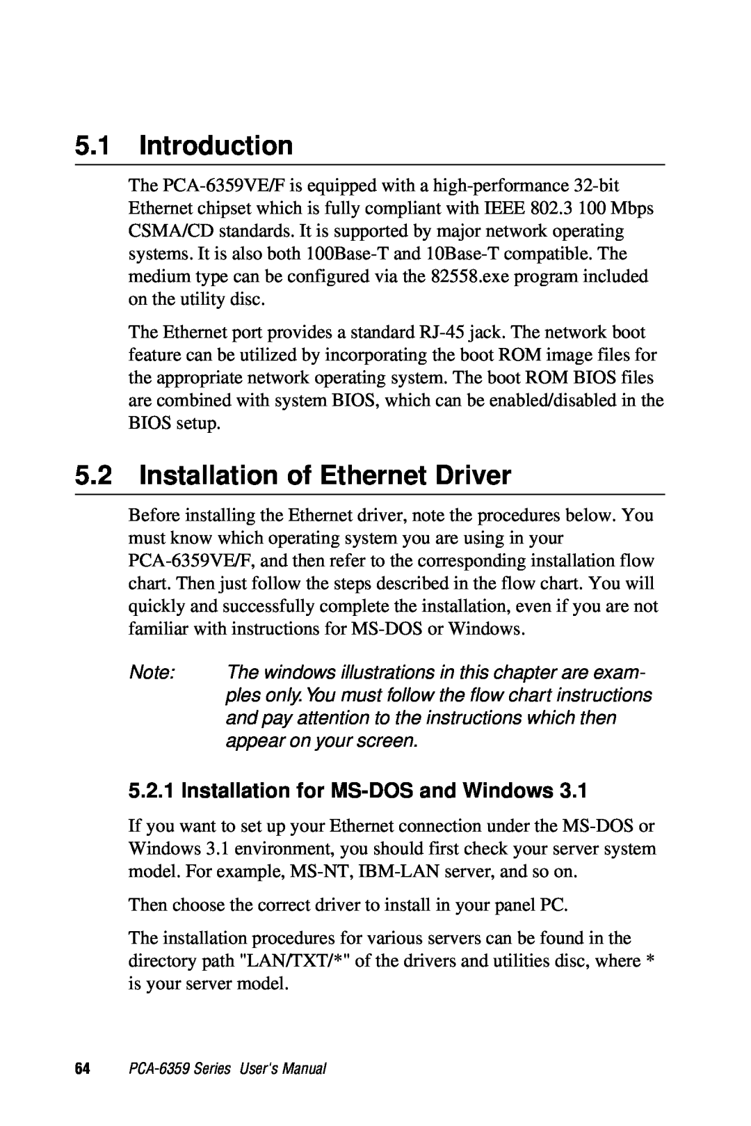 Advantech PCA-6359 user manual Introduction, Installation of Ethernet Driver, Installation for MS-DOS and Windows 
