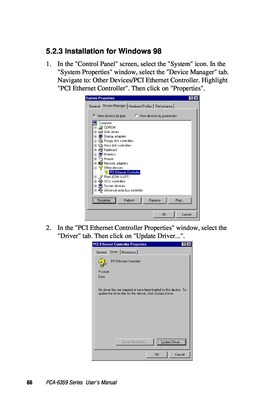 Advantech user manual Installation for Windows, PCA-6359 Series Users Manual 