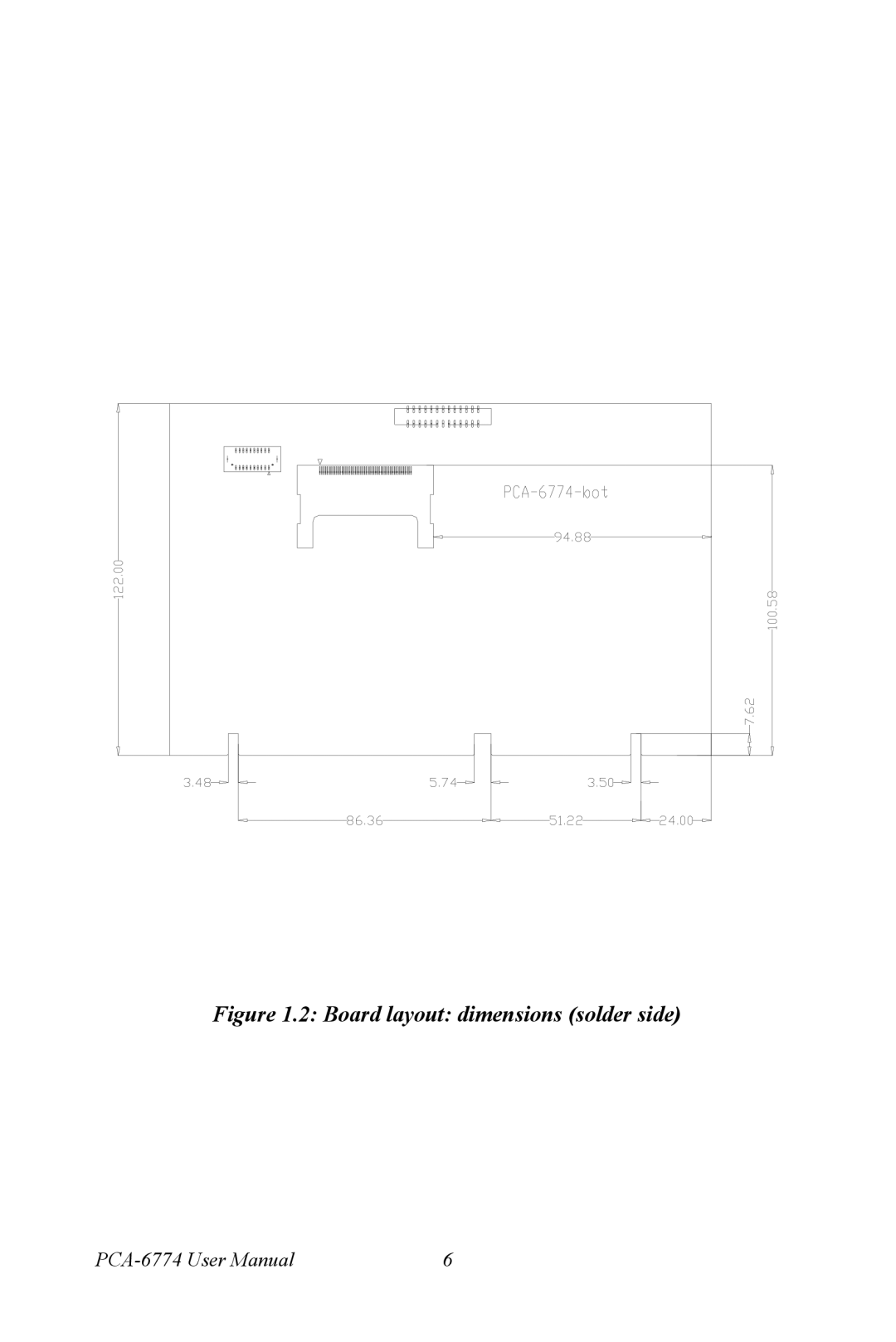 Advantech PCA-6774 user manual Board layout dimensions solder side 