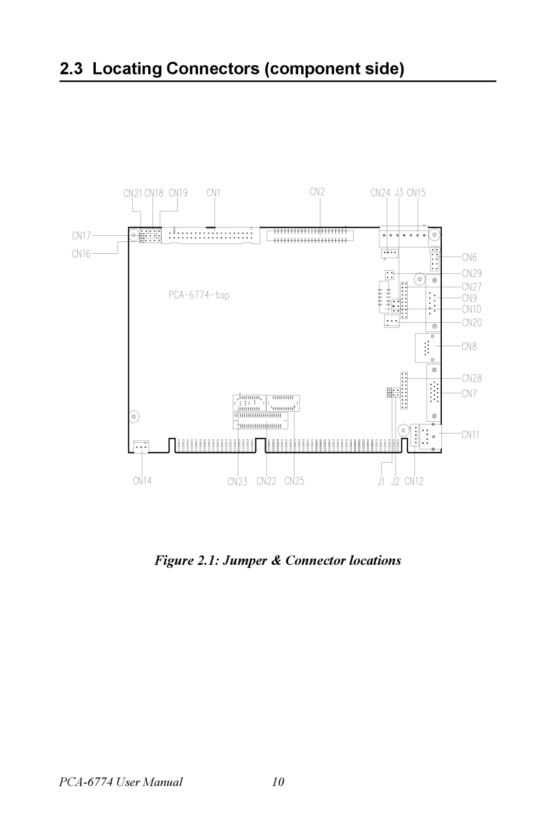 Advantech PCA-6774 user manual Locating Connectors component side, Jumper & Connector locations 