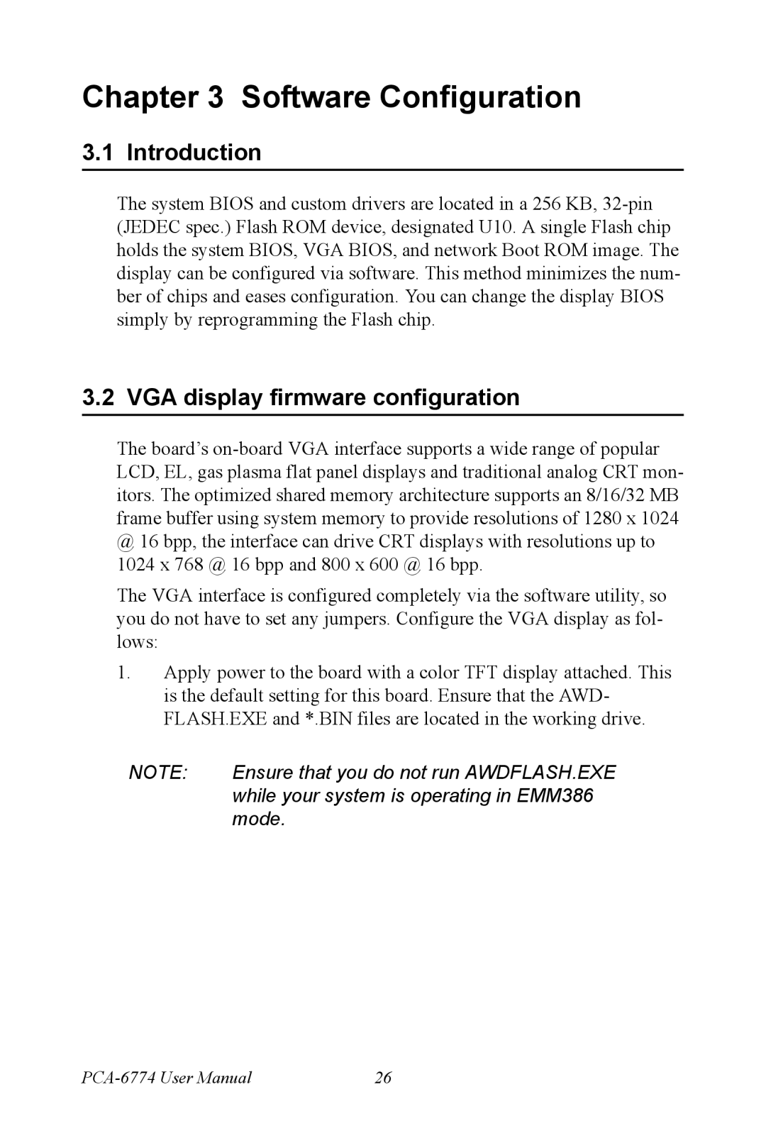 Advantech PCA-6774 user manual VGA display firmware configuration, Mode 