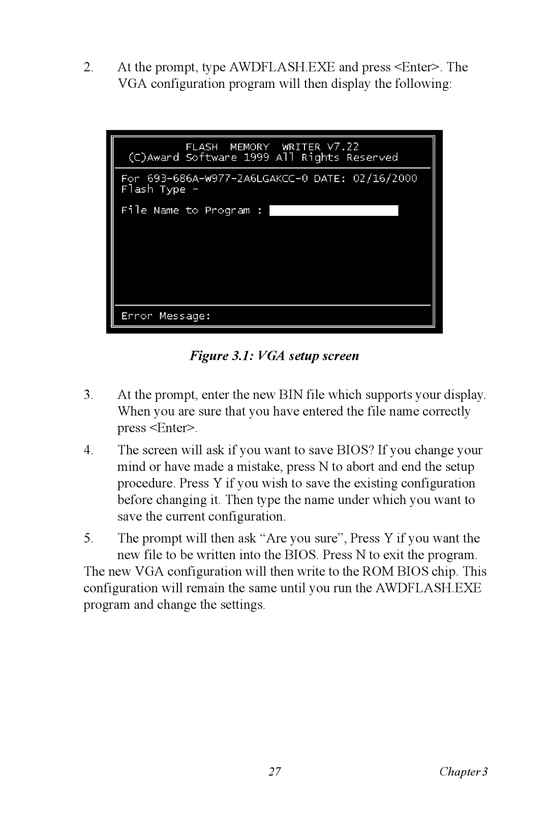 Advantech PCA-6774 user manual VGA setup screen 