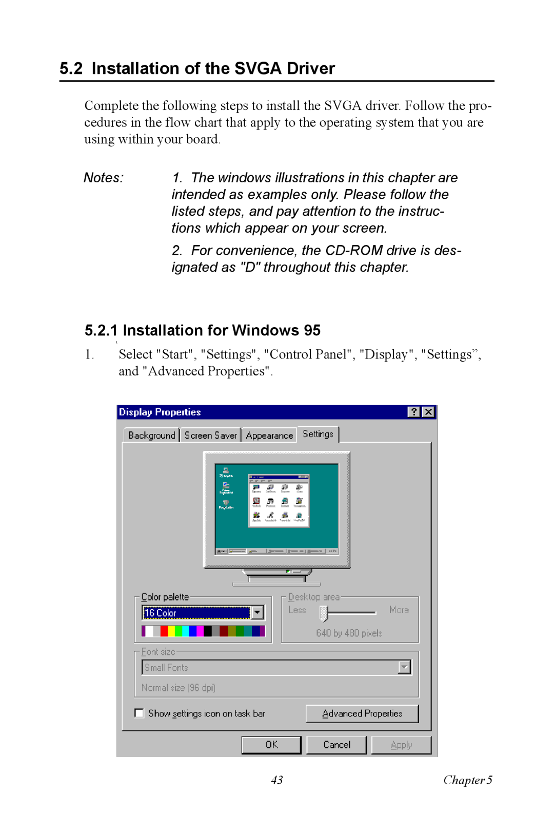 Advantech PCA-6774 user manual Installation of the Svga Driver, Installation for Windows 