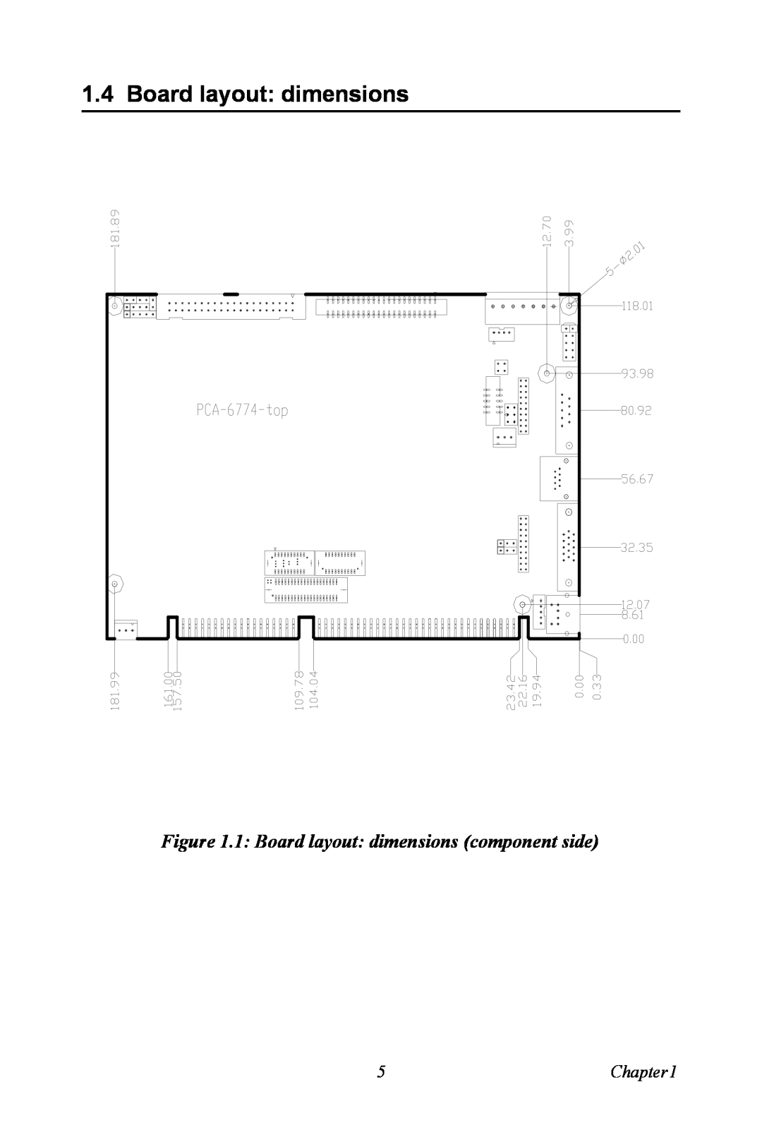 Advantech PCA-6774 user manual 1 Board layout dimensions component side 