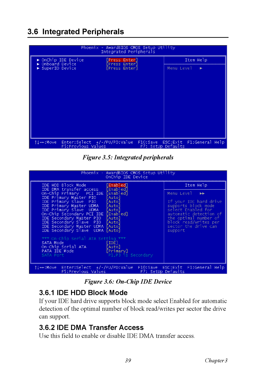 Advantech PCE-5120 user manual Integrated Peripherals, IDE HDD Block Mode, IDE DMA Transfer Access 