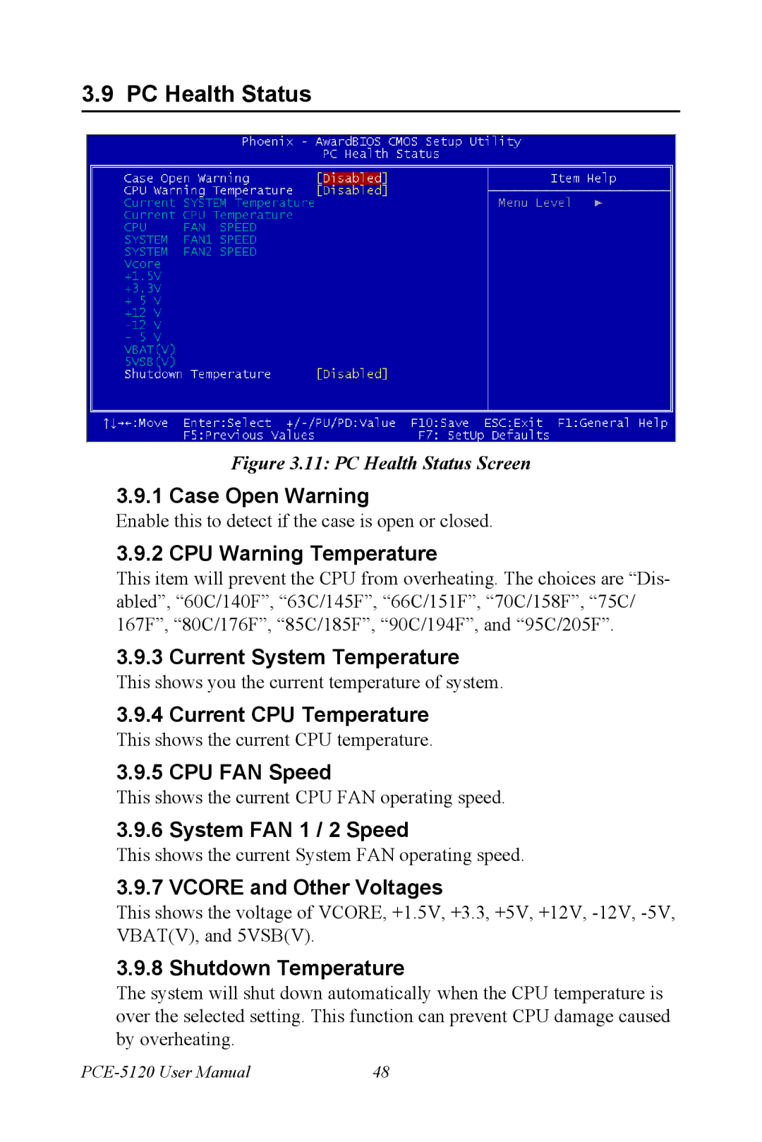 Advantech PCE-5120 user manual PC Health Status 