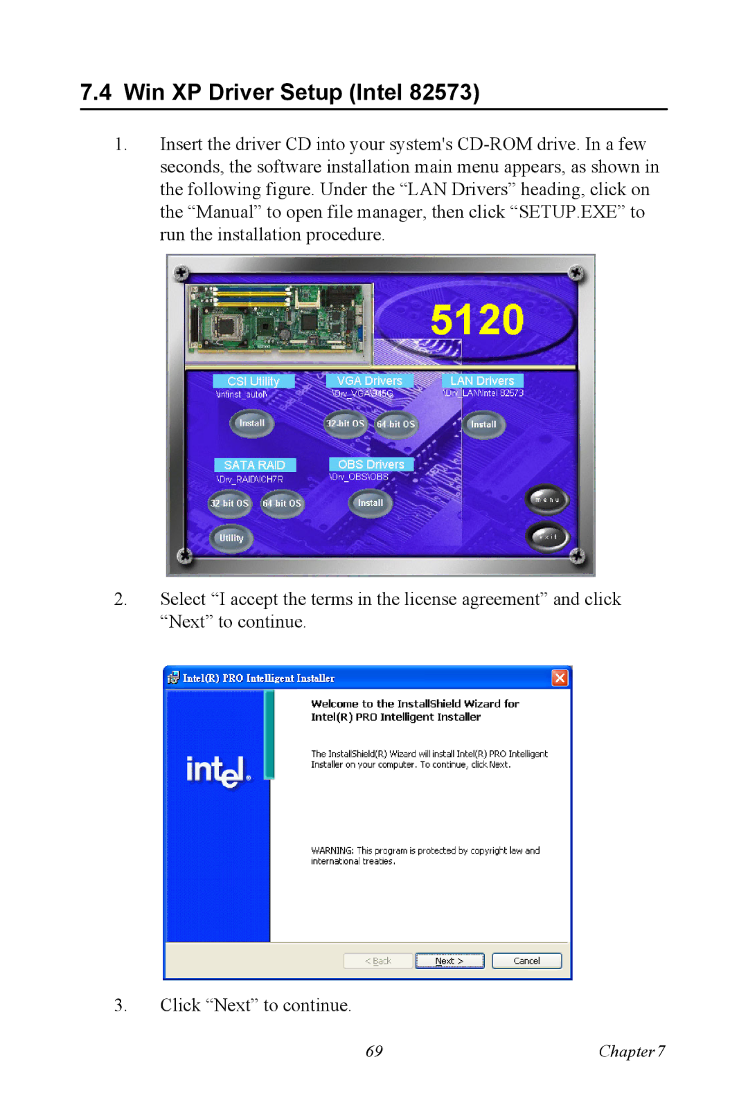 Advantech PCE-5120 user manual Win XP Driver Setup Intel 