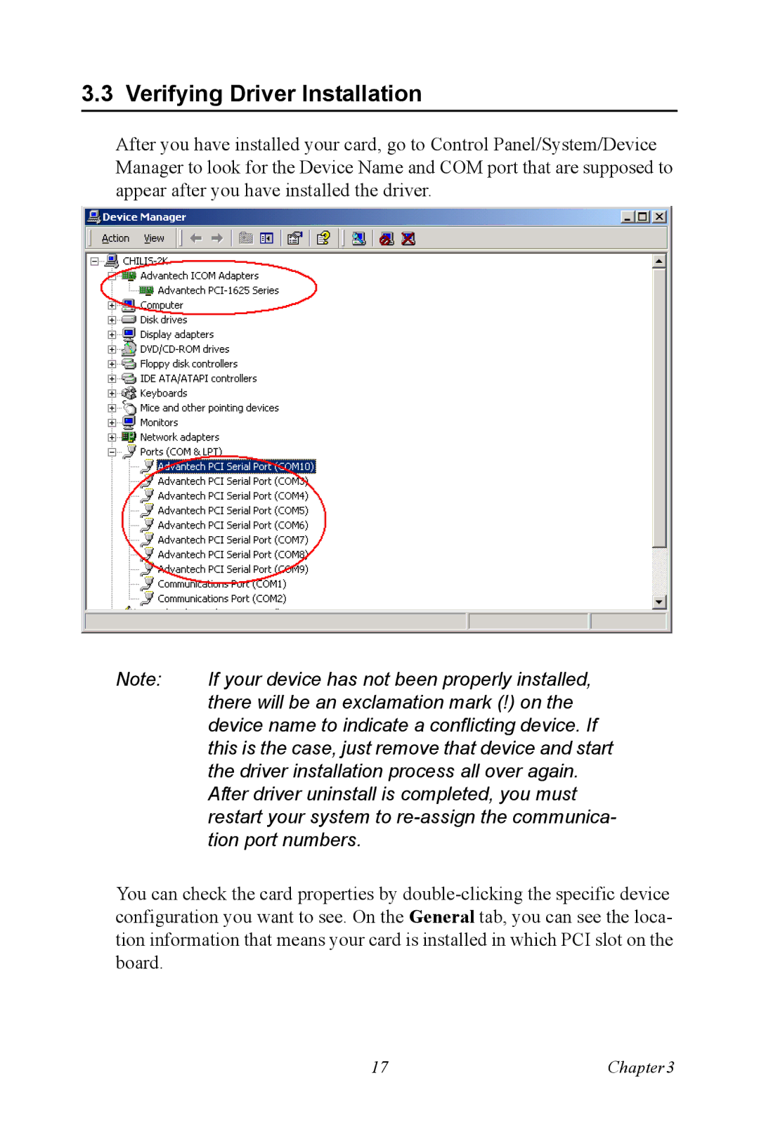 Advantech PCI-1625U user manual Verifying Driver Installation, Tion port numbers 