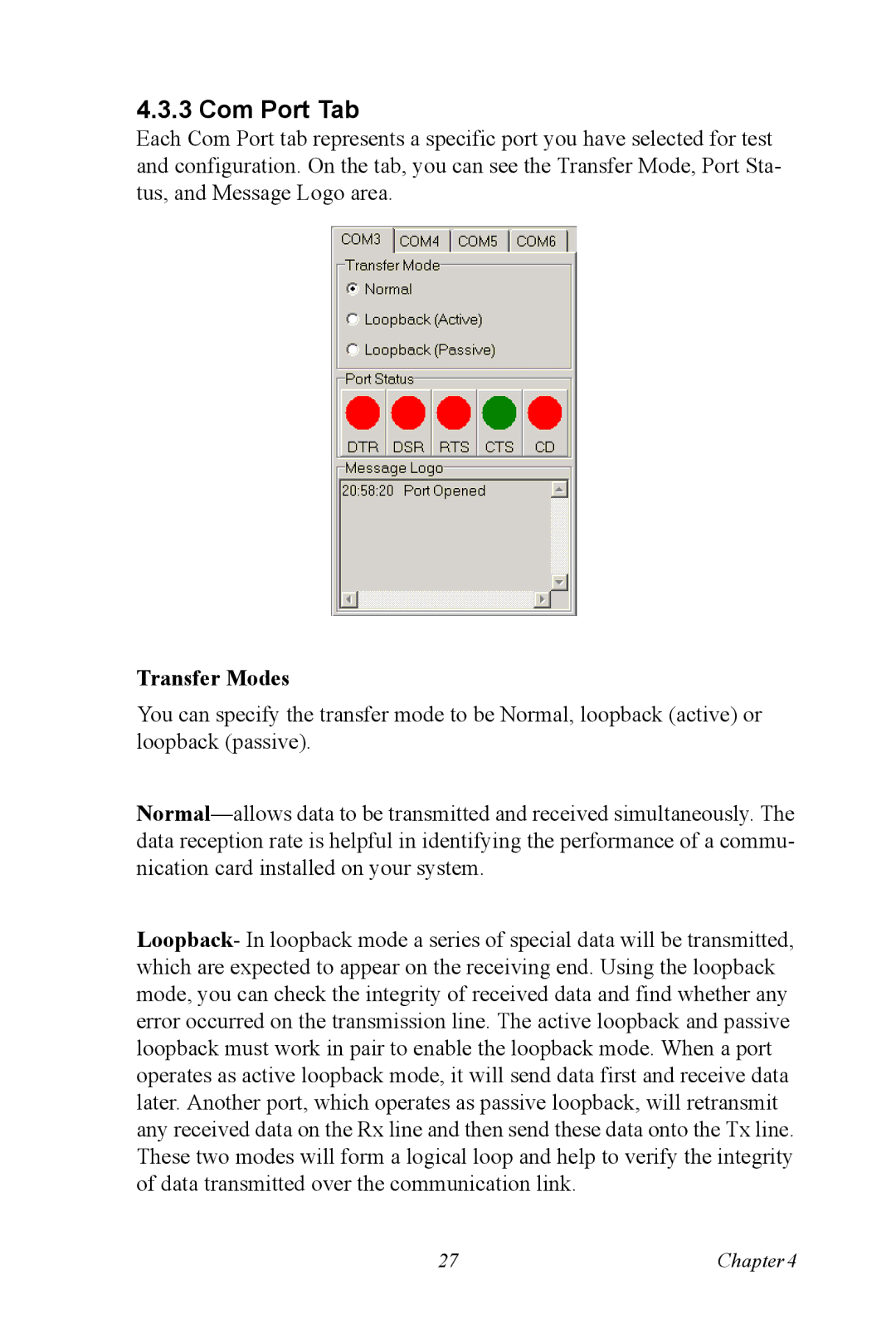 Advantech PCI-1625U user manual Com Port Tab, Transfer Modes 