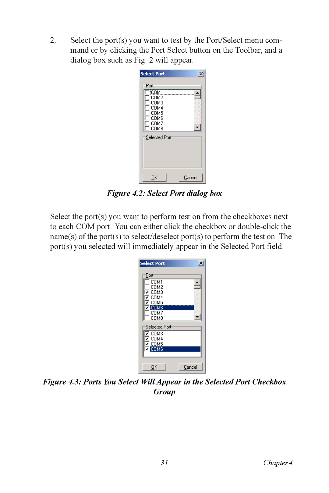 Advantech PCI-1625U user manual Select Port dialog box 