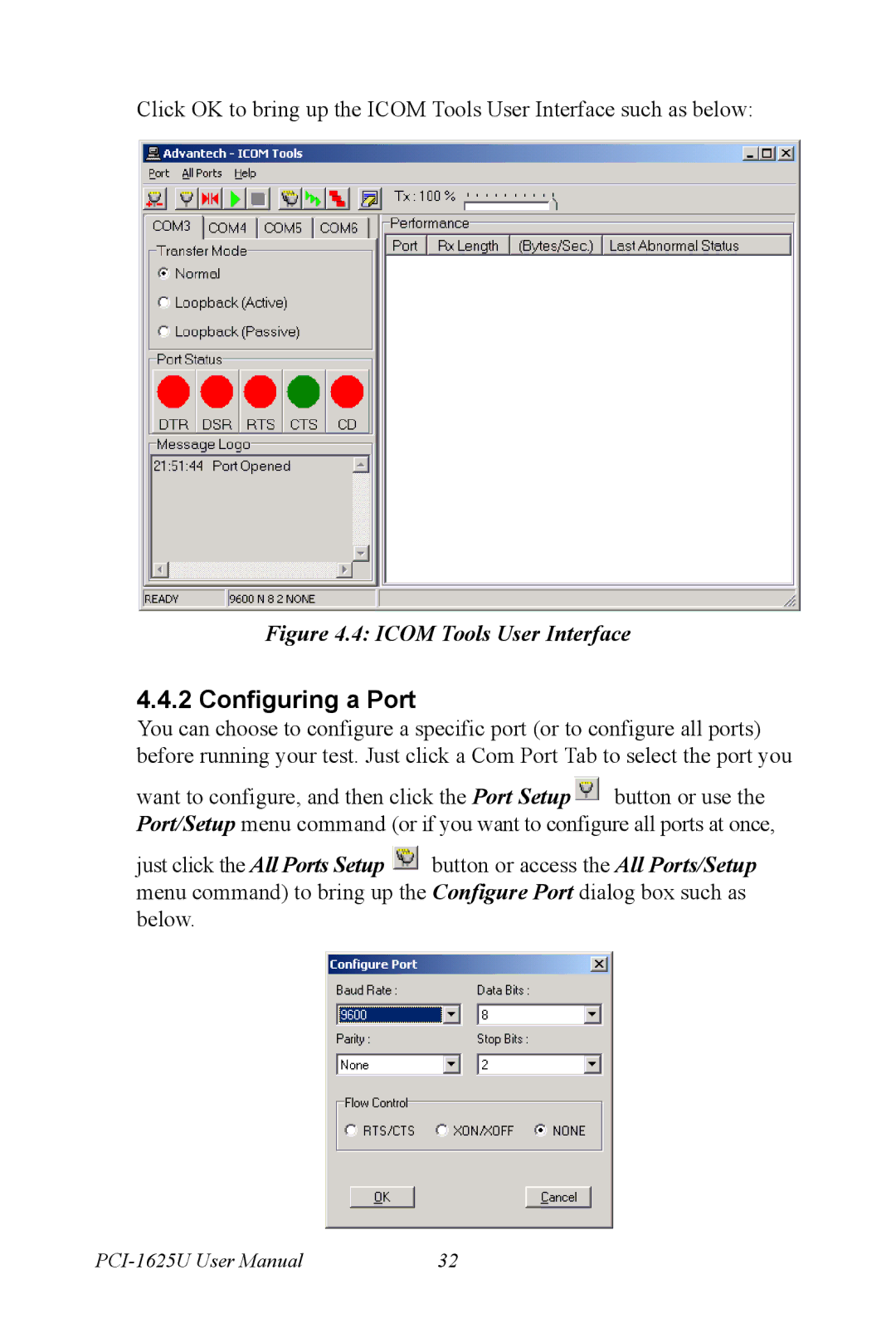 Advantech PCI-1625U user manual Configuring a Port, Icom Tools User Interface 