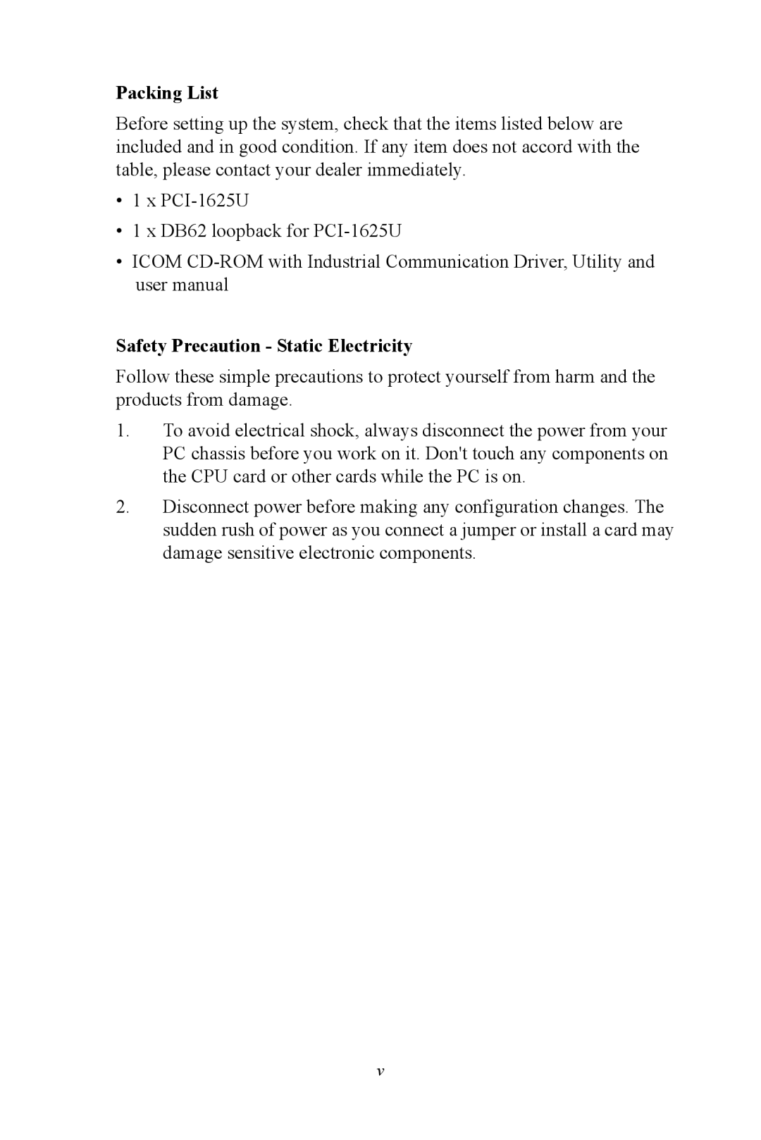 Advantech PCI-1625U user manual Packing List, Safety Precaution Static Electricity 