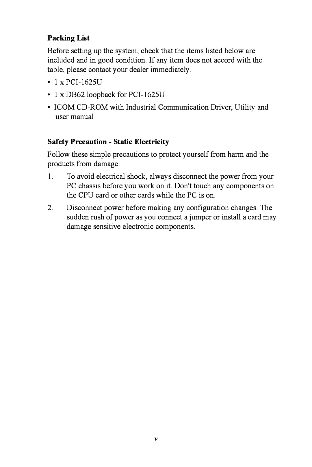 Advantech PCI-1625U user manual Packing List, Safety Precaution - Static Electricity 