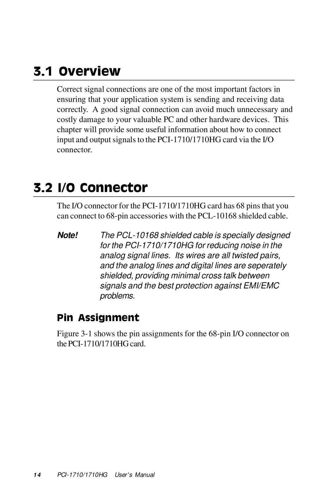 Advantech PCI-1710 user manual Overview, I/O Connector, Pin Assignment 