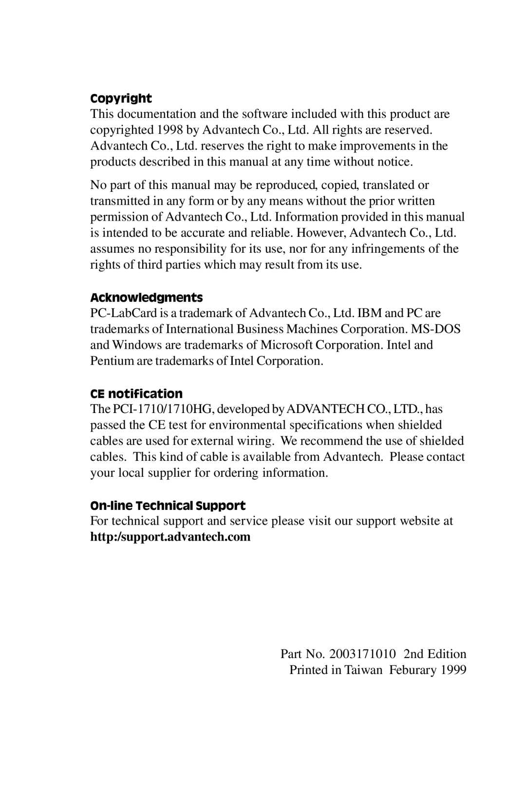 Advantech PCI-1710 user manual Http/support.advantech.com 