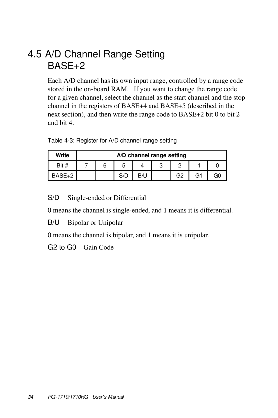 Advantech PCI-1710 user manual A/D Channel Range Setting BASE+2 