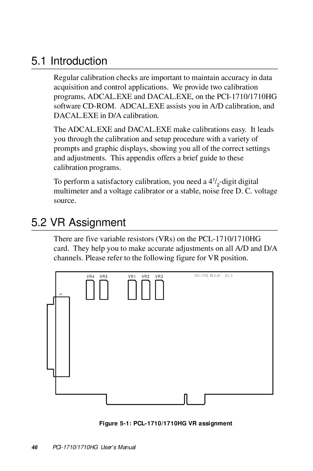 Advantech PCI-1710 user manual VR Assignment, PCL-1710/1710HG VR assignment 