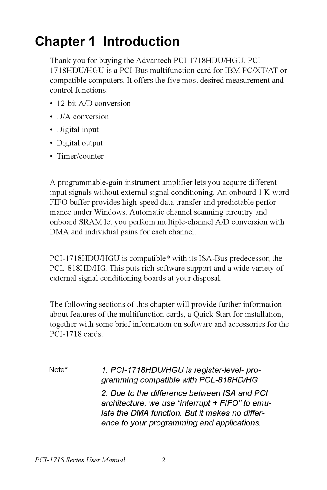 Advantech PCI-1718 Series user manual PCI-1718HDU/HGU is register-level- pro 