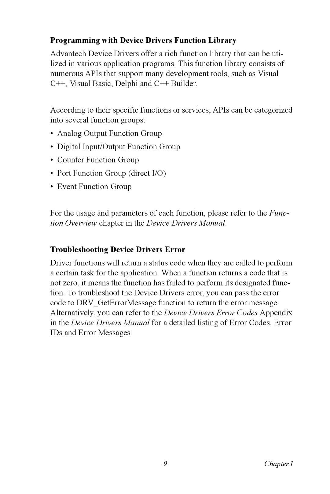 Advantech PCI-1718 Series Programming with Device Drivers Function Library, Troubleshooting Device Drivers Error 