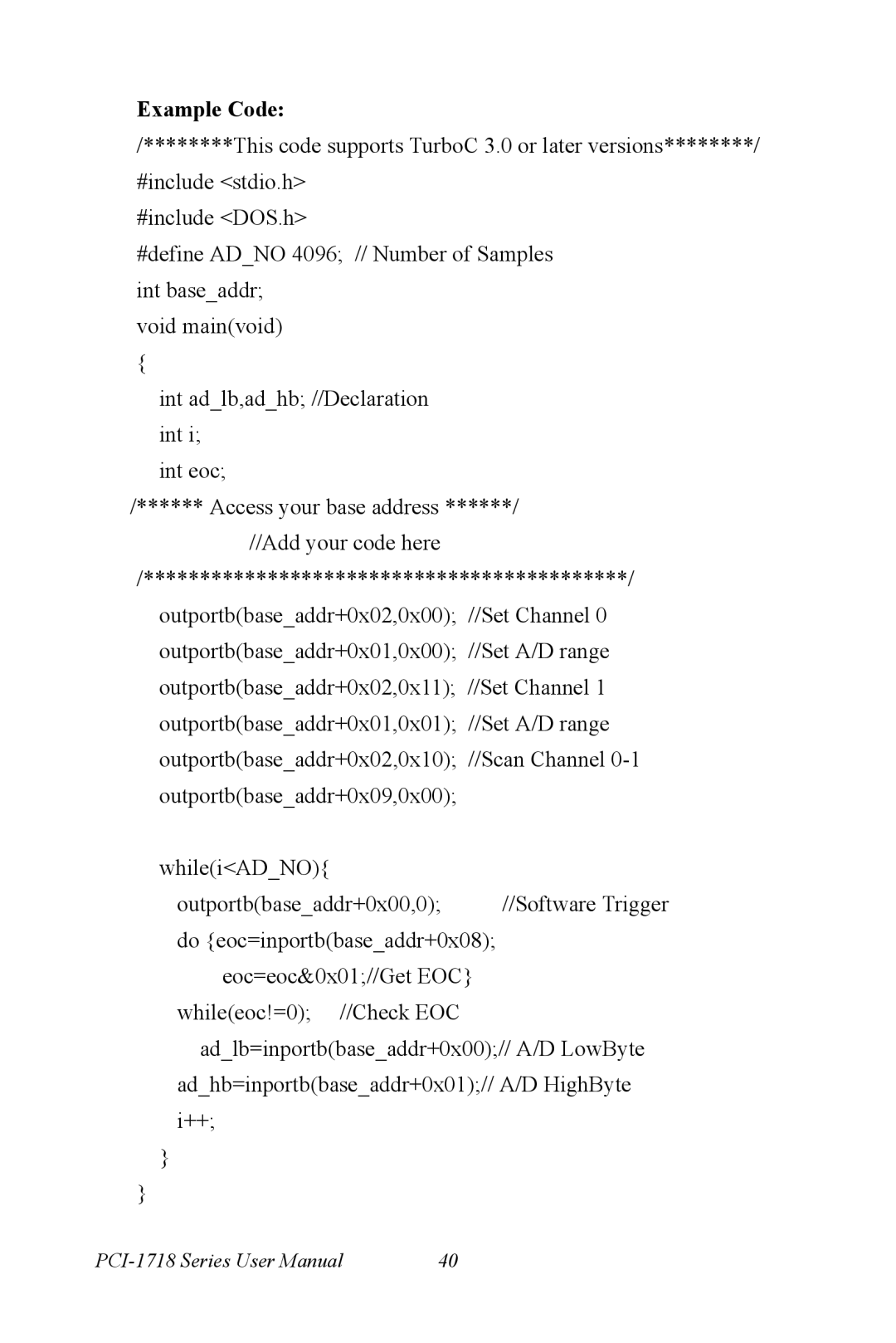 Advantech PCI-1718 Series user manual Example Code 