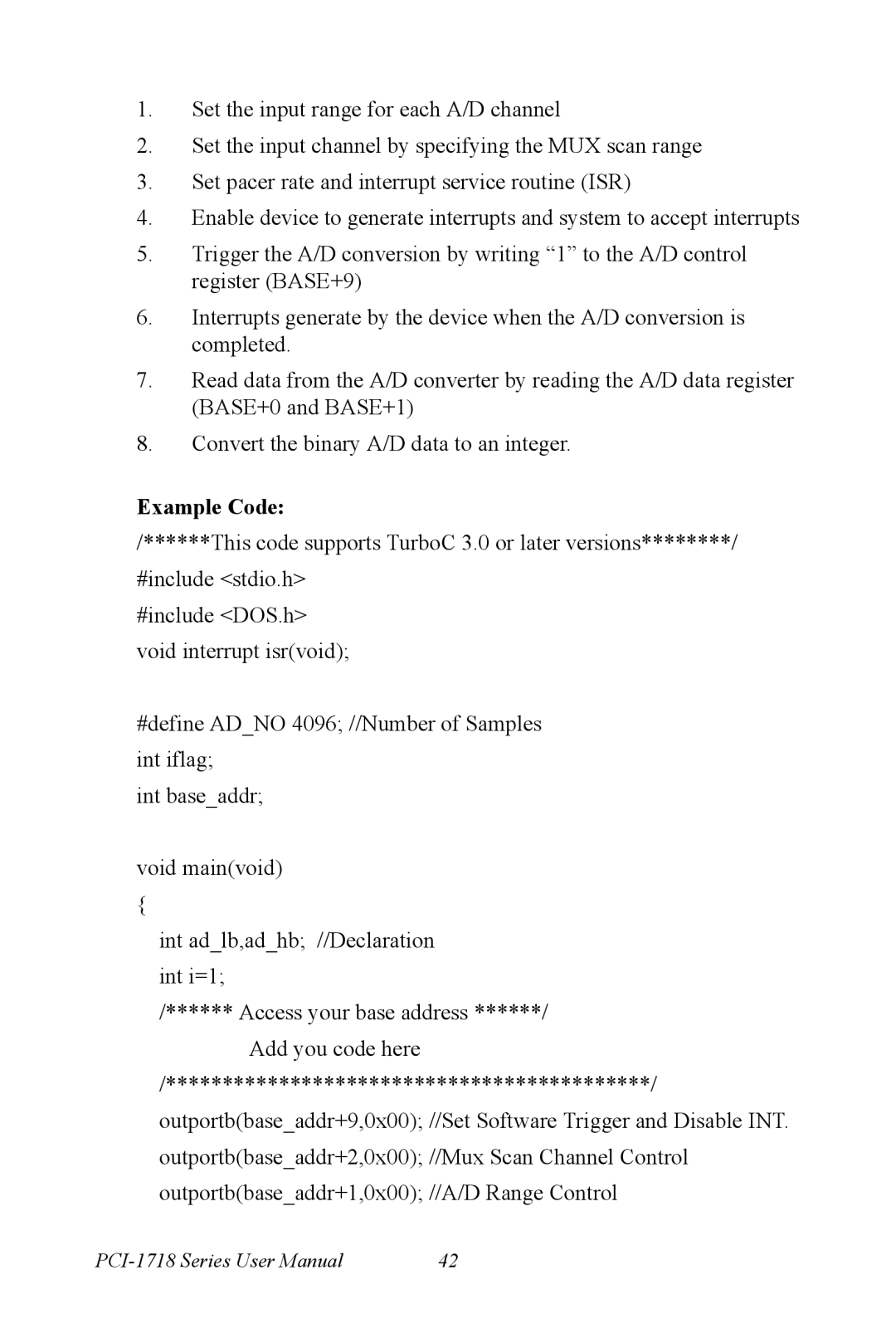 Advantech PCI-1718 Series user manual Example Code 