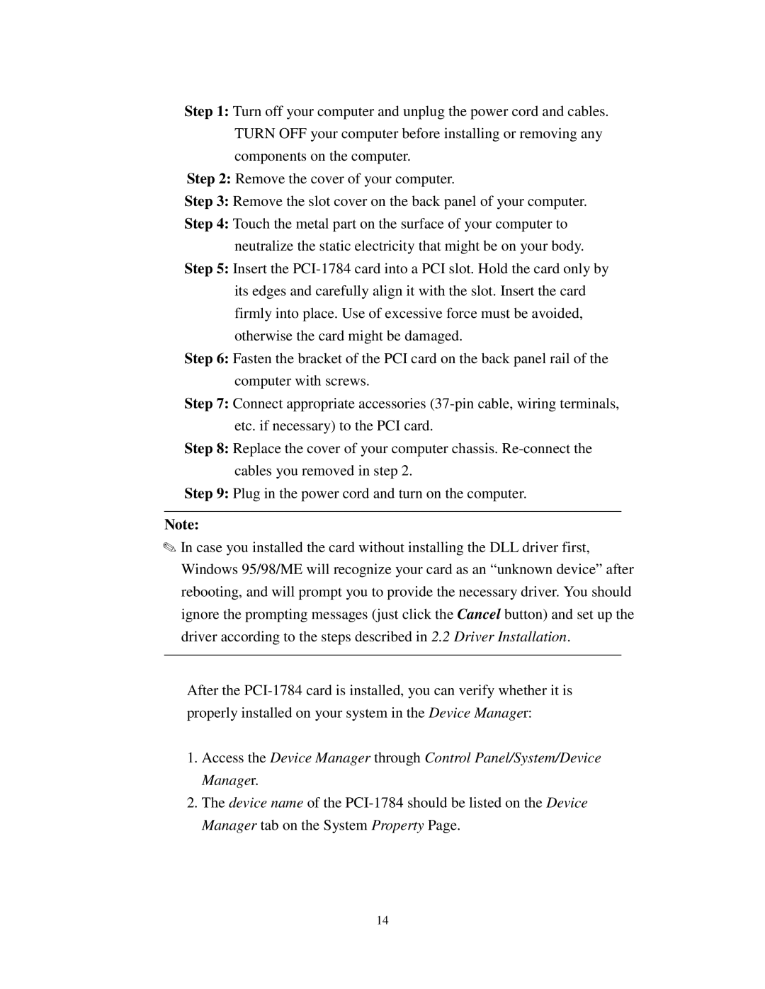 Advantech PCI-1784 specifications 