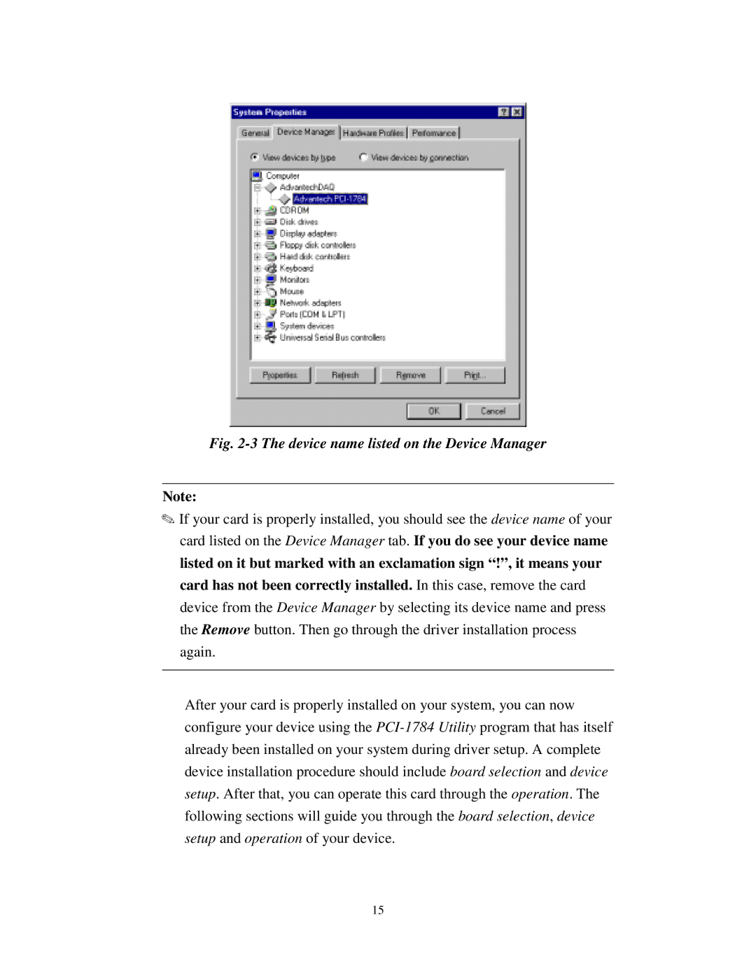 Advantech PCI-1784 specifications Device name listed on the Device Manager 