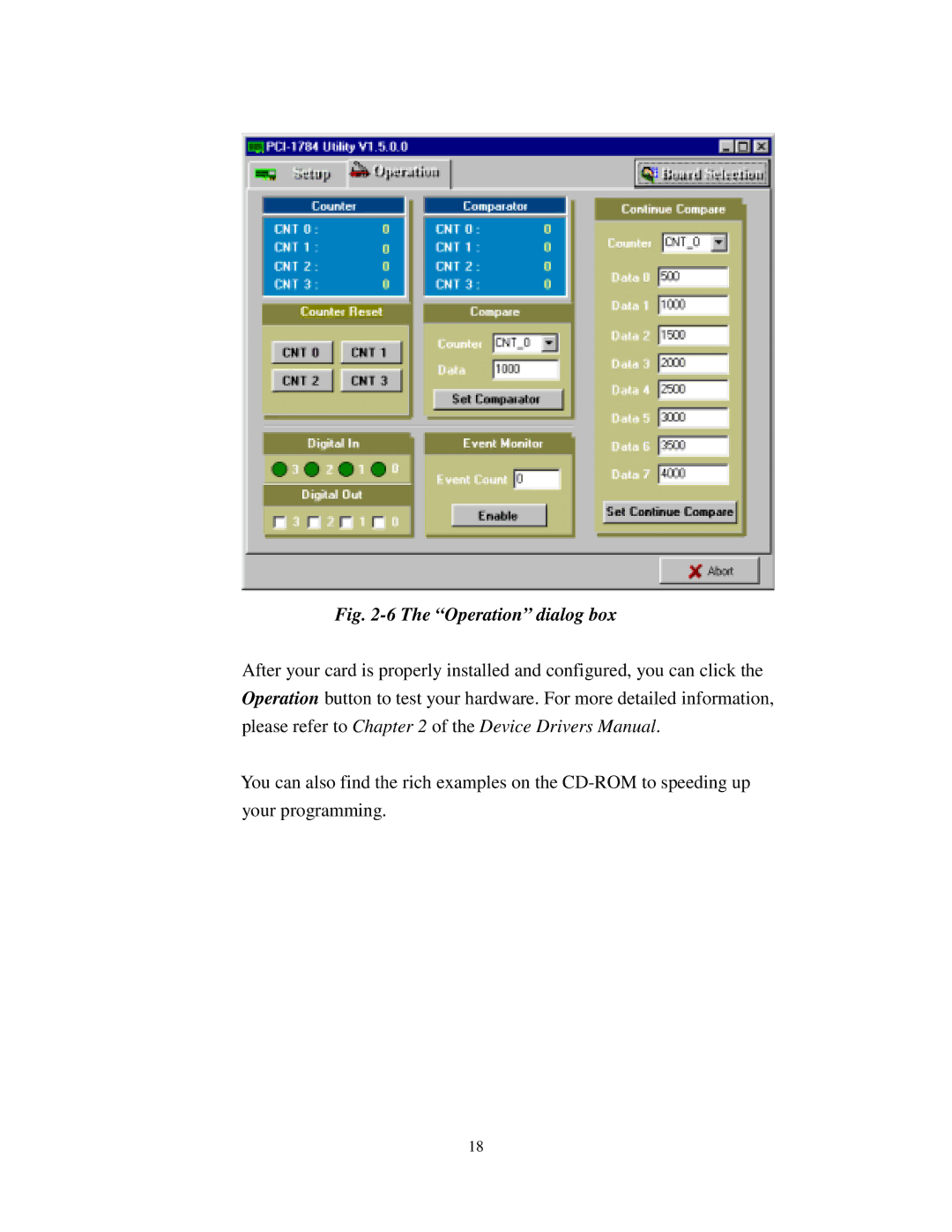 Advantech PCI-1784 specifications Operation dialog box 