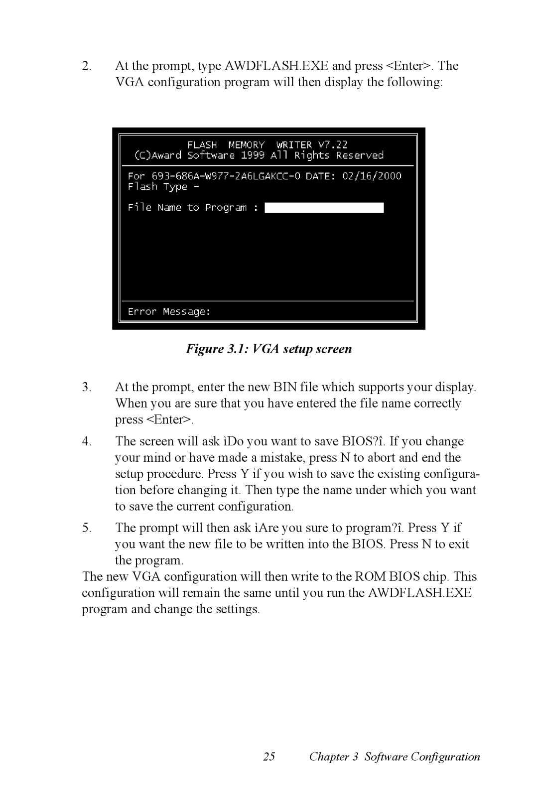 Advantech PCI-6872 user manual VGA setup screen 