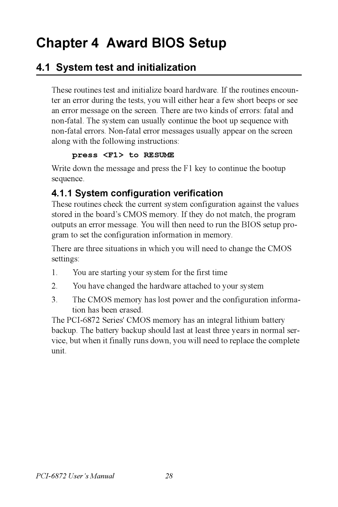 Advantech PCI-6872 user manual System test and initialization, System configuration verification 